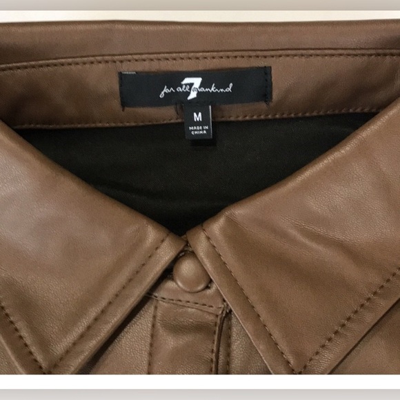 7 For All Mankind Faux Leather Puff Sleeve Dress in Saddle medium size - Picture 9 of 10